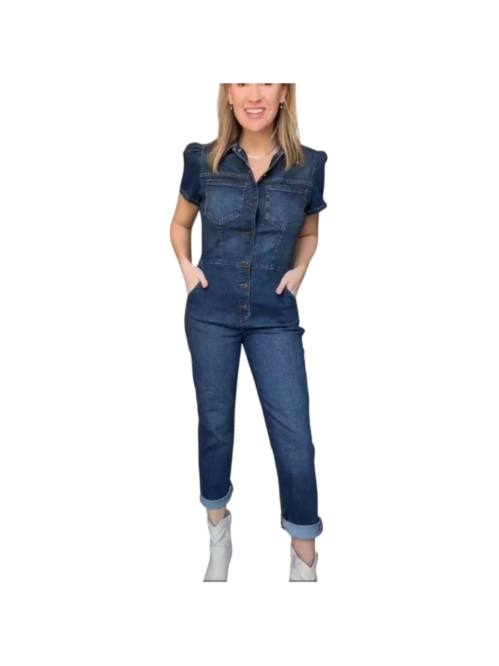 Celebrity pink denim stretch boilersuit jumpsuit long sleeve S stretch EUC 90s